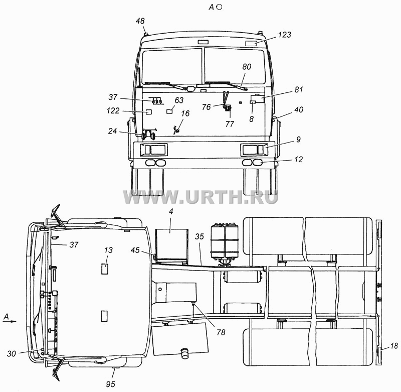 Электрооборудование. Расположение на автомобиле Э4308-3700001