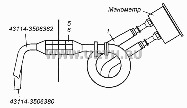Установка трубопроводов к манометру 43114-3830001 Установка трубопроводов к манометру 43114-3830001