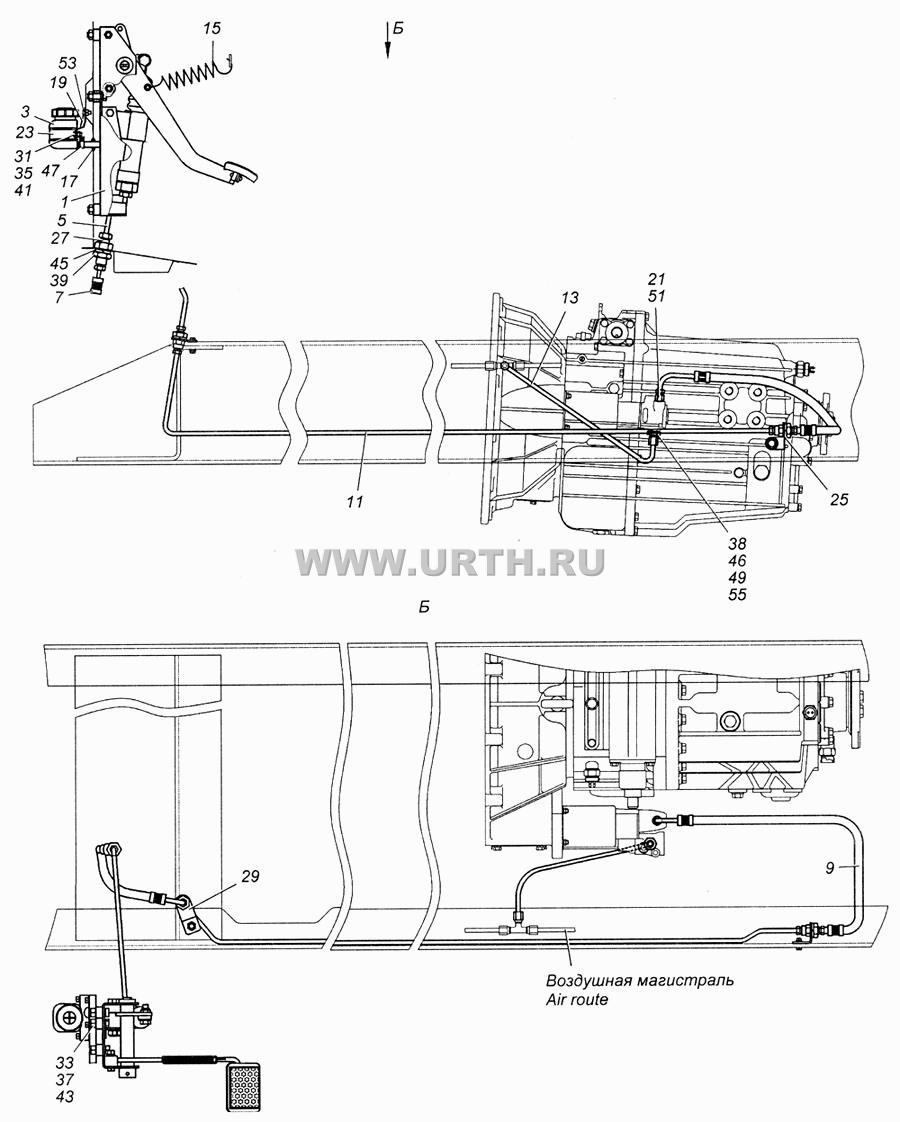 Установка педали и привода выключения сцепления 4308-1600006