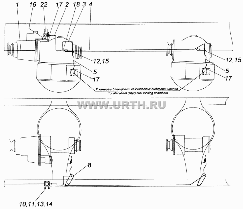 Привод блокировки межколесных дифференциалов