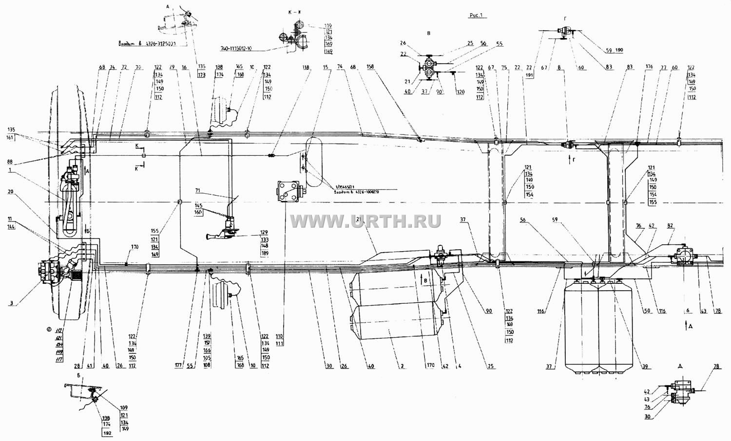Трубопроводы пневмо-привода тормозных систем