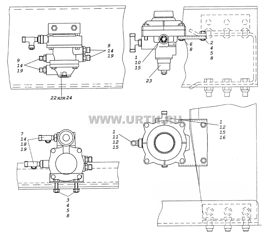 6350-3500022-30 Установка клапанов управления тормозами прицепа 6350-3500022-30 Установка клапанов управления тормозами прицепа
