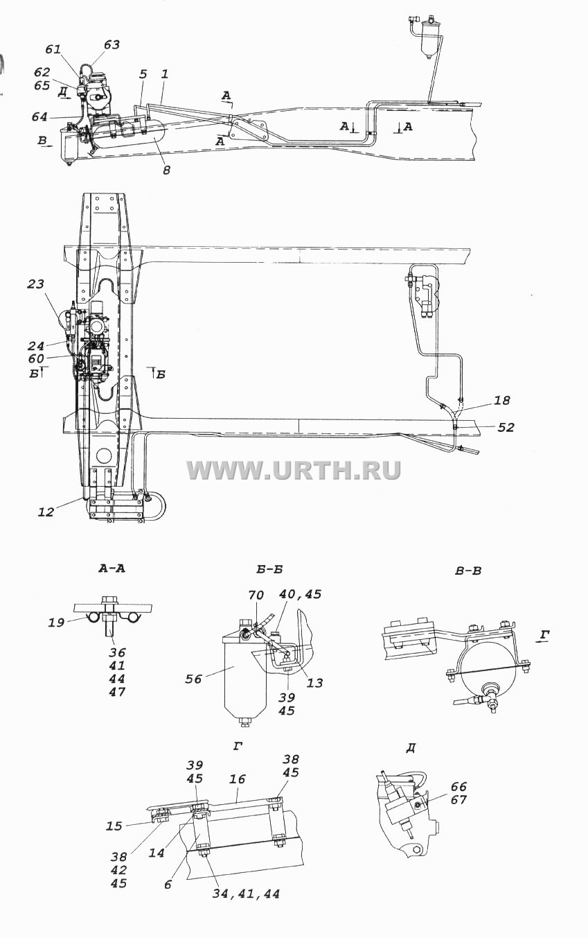 Установка топливного бачка и топливопроводов подогревателя 14ТС-01
