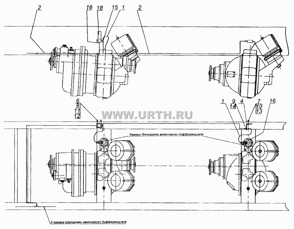Привод блокировки межколесных дифференциалов