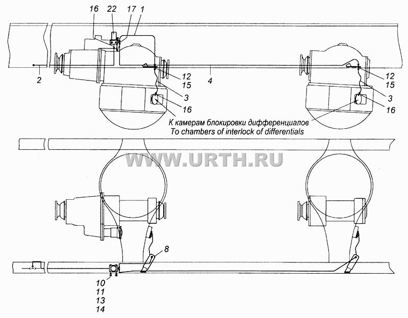 Привод блокировки межколесных дифференциалов